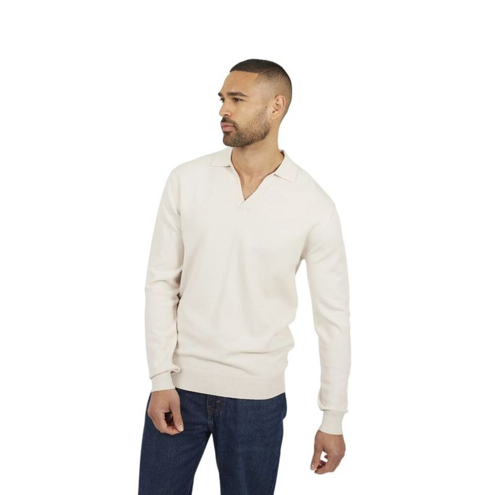 Brave Soul Mens Trophy Long-Sleeved Polo Shirt / Cream
